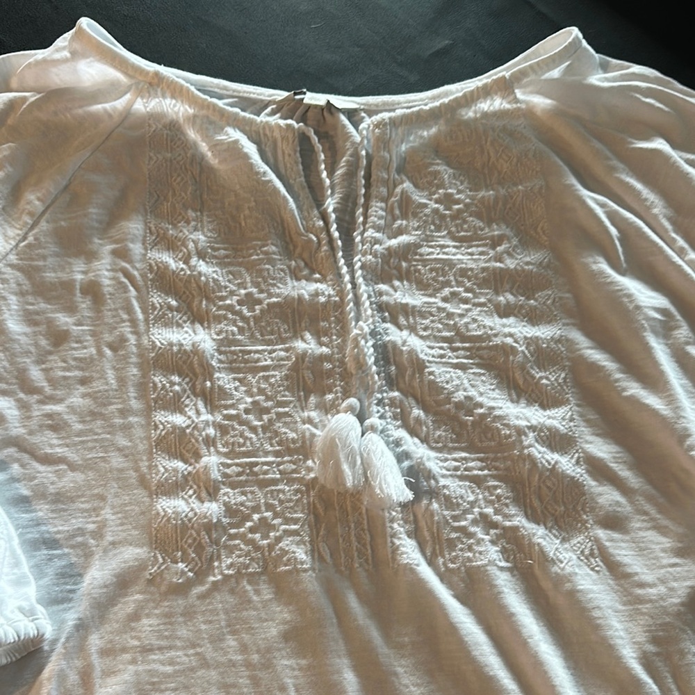 Lucky Brand White Embroidered Peasant Blouse